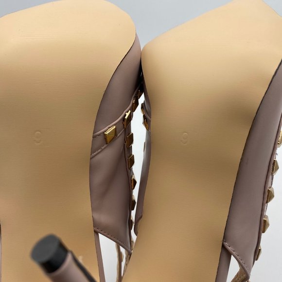 FSJ Nude Studs Shoes Slingback T Strap Stiletto - Picture 9 of 9